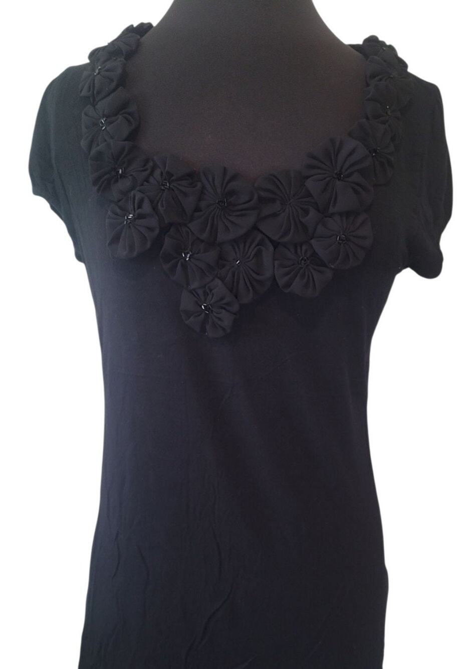 INC Black 3D Floral Embellished Top Women’s XL EUC